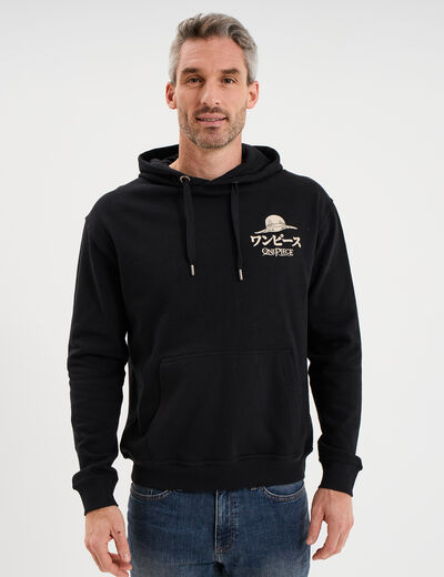 Sweat hoodie molleton One Piece noir homme