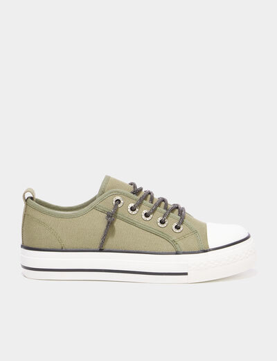 Tennis en toile &agrave; plateforme vert kaki femme