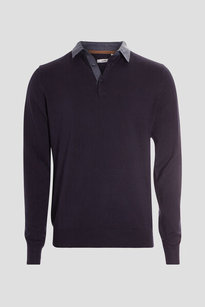 Pull avec col polo bleu marine homme