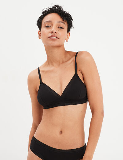 Shorty côtelé avec dentelle noir femme