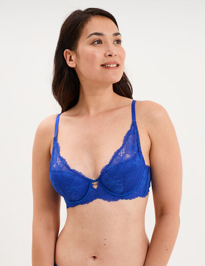 Soutien-gorge foulard padd&eacute; dentelle bleu electrique femme
