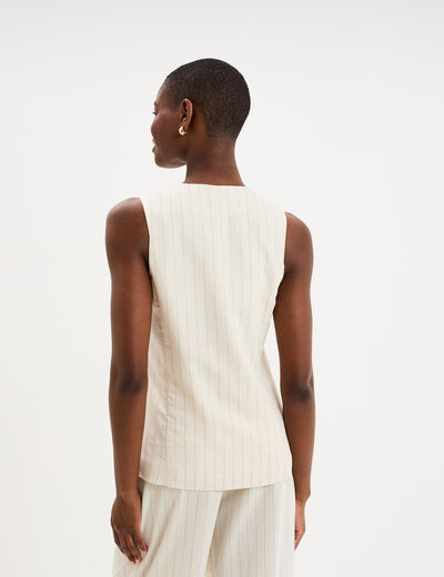 Veste sans manches ajust&eacute;e boutonn&eacute;e ecru femme