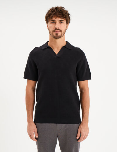 Polo manches courtes textur&eacute; coton noir homme