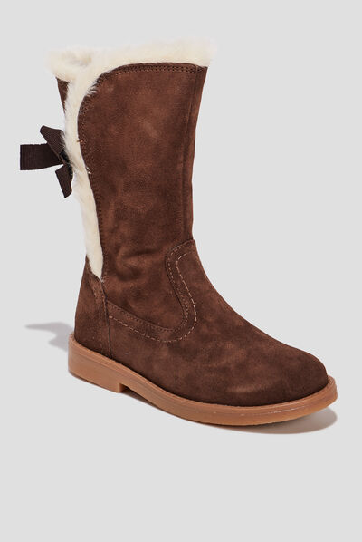 Bottes avec noeuds en cuir marron fille