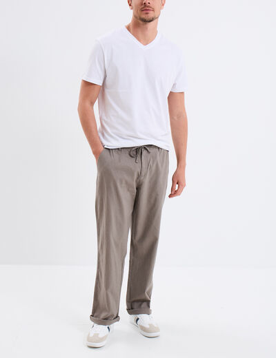 Pantalon chino mélange lin coton gris homme