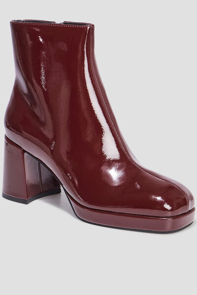 Bottines plateformes vernies à talons bordeaux femme