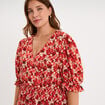 Robe longueur genou smock&eacute;e col V rouge coquelicot femme grande taille