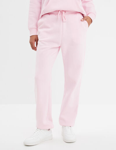 Pantalon jogging droit molleton rose femme
