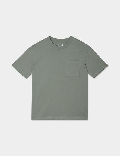 T-shirt oversize 1 poche manches courtes vert kaki garçon
