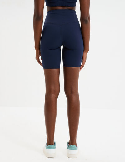 Short cycliste de sport taille haute bleu marine femme