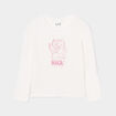 T-shirt col rond manches longues coton ivoire fille
