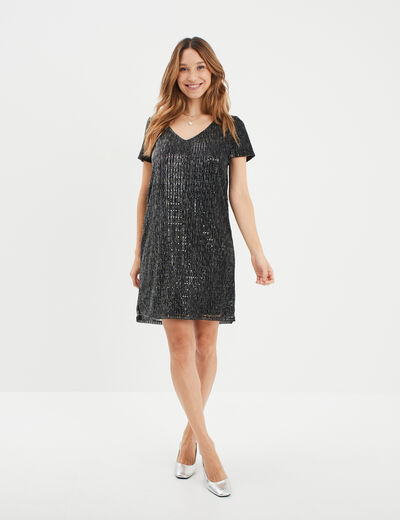Robe courte fils métallisés Liberto gris argent femme