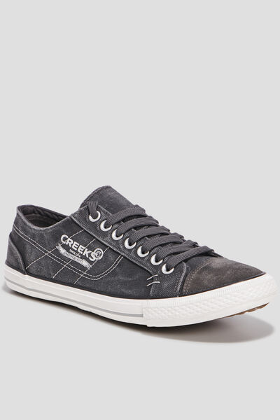 Baskets basses en toile &agrave; lacets gris homme