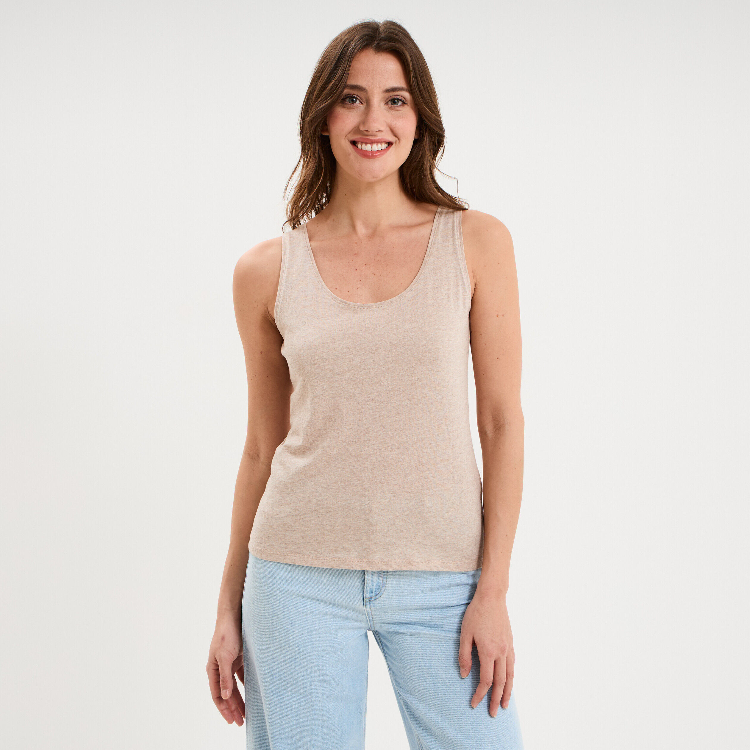 Débardeur bretelles larges coton beige femme LH