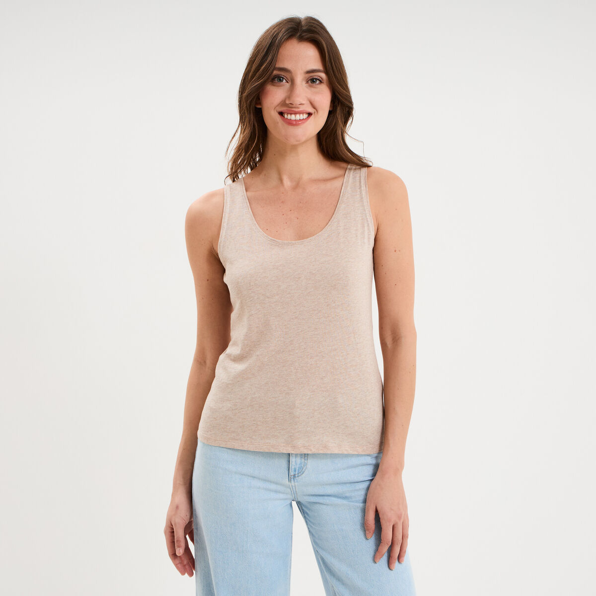 D&eacute;bardeur bretelles larges coton beige femme