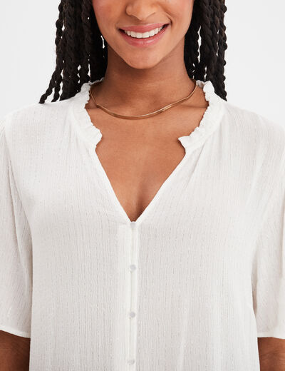 Chemise manches courtes fils métallisés blanc femme