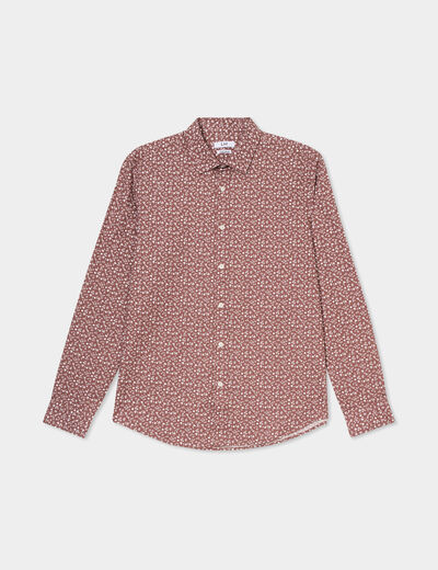 Chemise droite imprimée manches longues marron homme
