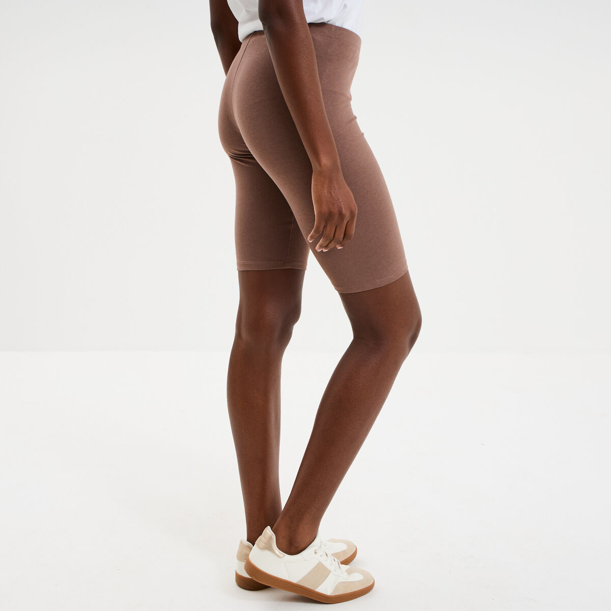 Short cycliste coton stretch marron cognac femme