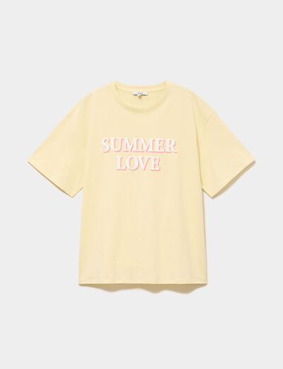 T-shirt droit manches courtes coton jaune clair femme