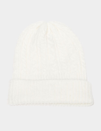 Bonnet tricot&eacute; torsades blanc femme