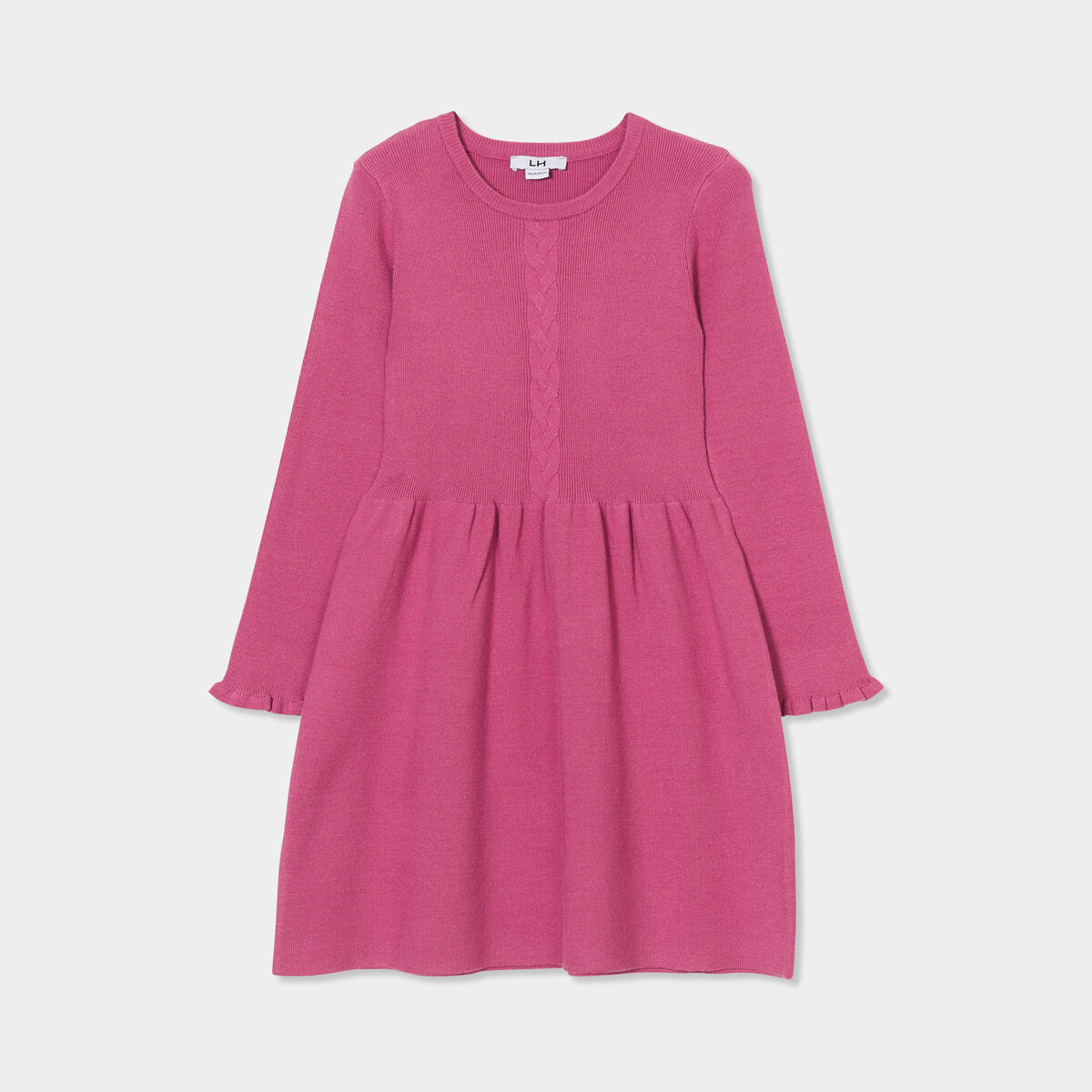 Robe tricot évasée manches longues prune fille