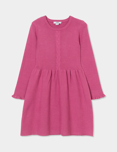 Robe tricot évasée manches longues prune fille