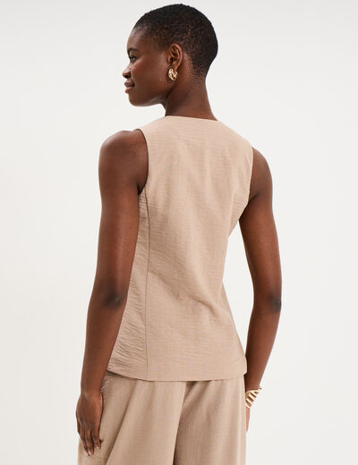 Veste sans manches ajust&eacute;e boutonn&eacute;e marron femme
