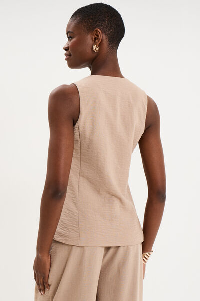 Veste sans manches ajust&eacute;e boutonn&eacute;e marron femme