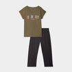 Ensemble pyjama corsaire t-shirt coton vert kaki femme