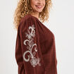 Blouse manches brodées col tunisien marron femme grande taille