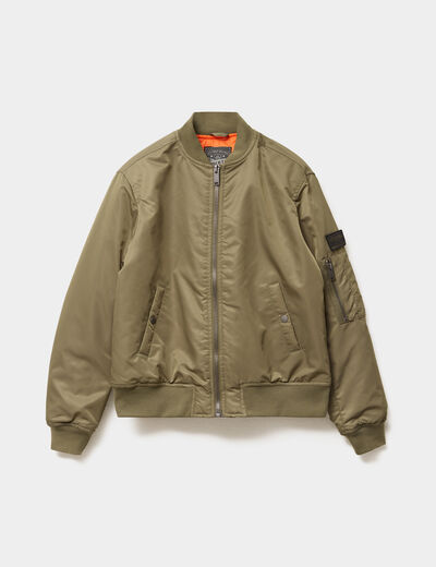 Blouson déperlant col teddy vert kaki femme