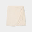 Jupe courte portefeuille mélange lin beige femme