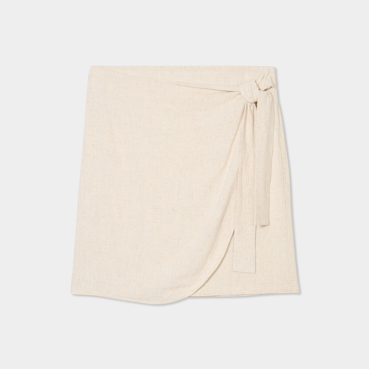 Jupe courte portefeuille mélange lin beige femme
