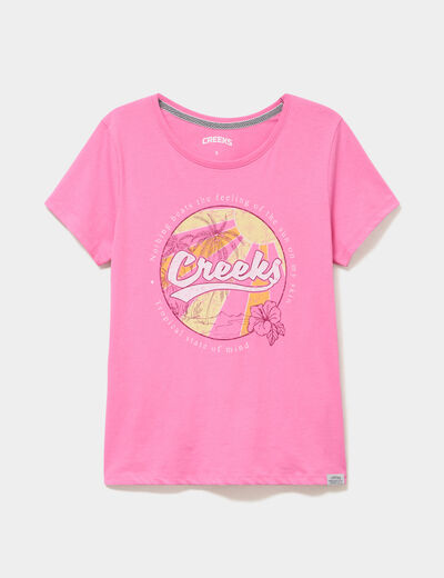 T-shirt manches courtes col rond coton rose femme
