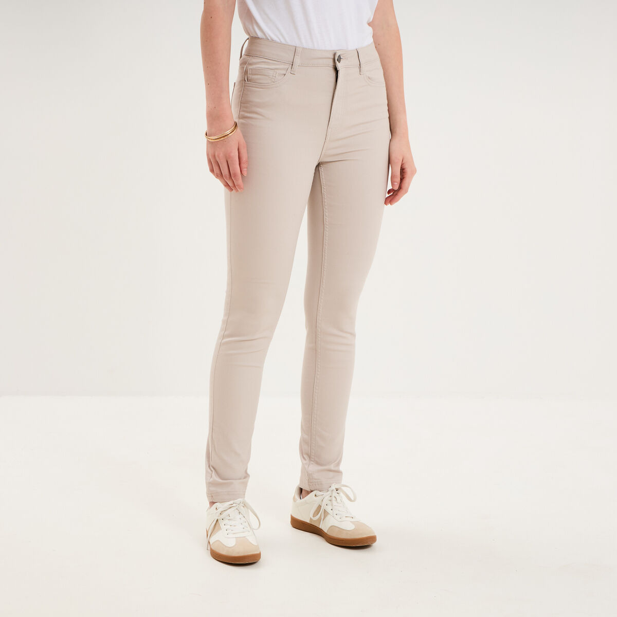 Pantalon slim stretch beige femme