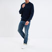 Pull col rond coton manches longues bleu marine homme