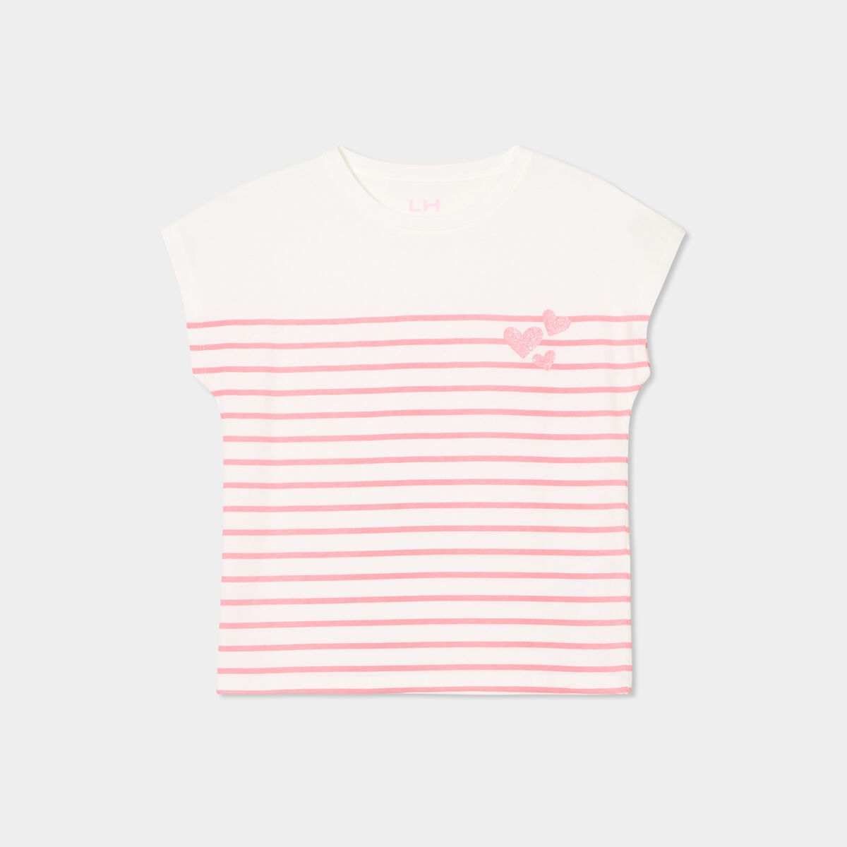 T-shirt manches courtes col rond coton ecru fille
