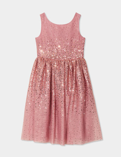 Robe sans manches à sequins effet tulle vieux rose fille