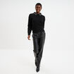 Pull col chemise strass et perles noir femme