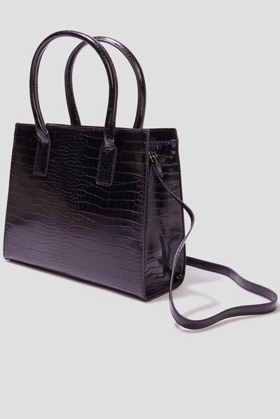 Sac à main aspect croco noir femme
