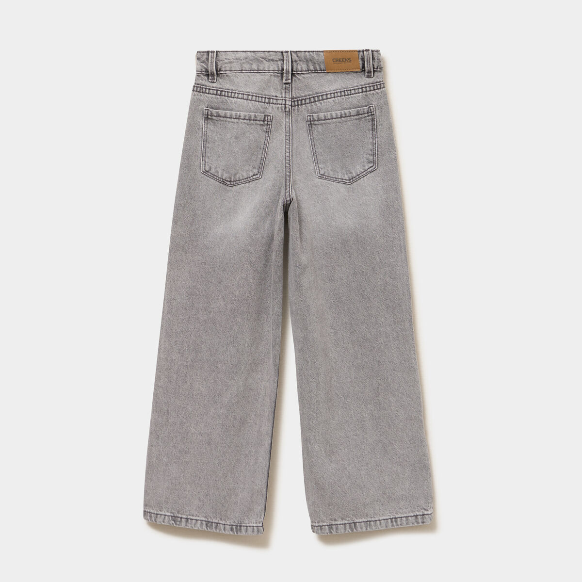 Jean large taille ajustable coton denim gris fille