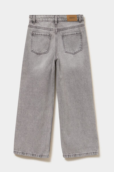 Jean large taille ajustable coton denim gris fille