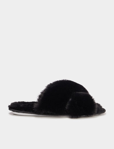 Mules imitation fourrure noir femme