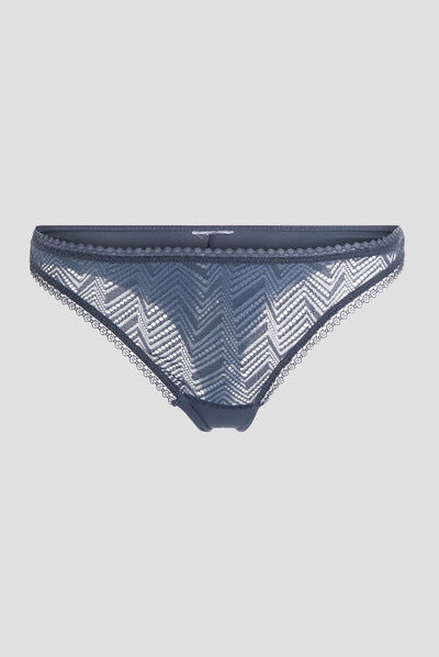 Tanga micro dentelle bleu gris femme