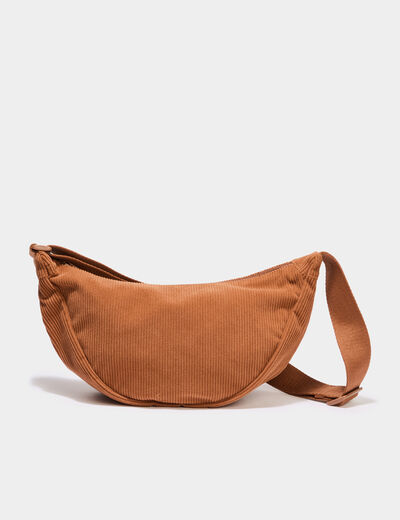 Sac banane effet velours c&ocirc;tel&eacute; camel femme
