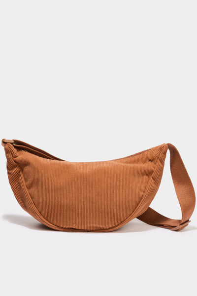Sac banane effet velours c&ocirc;tel&eacute; camel femme