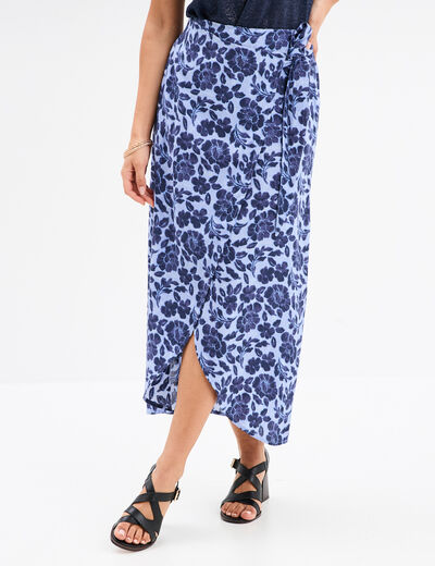 Jupe midi portefeuille bleu femme