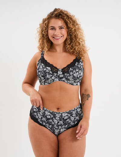 Shorty microfibre empi&egrave;cements dentelle noir femme grande taille