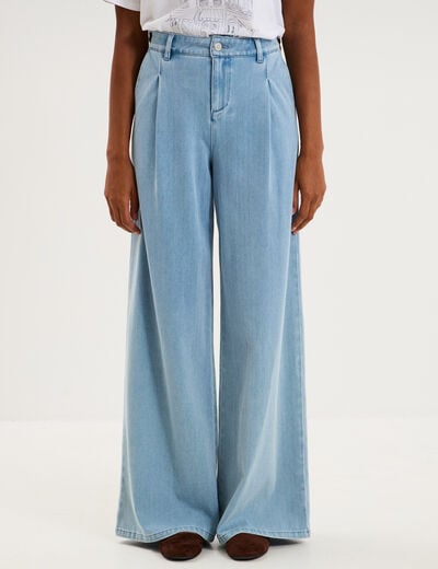 Jean large &agrave; pinces denim triple stone femme