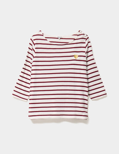 T-shirt col rond manches 3/4 coton ecru femme grande taille